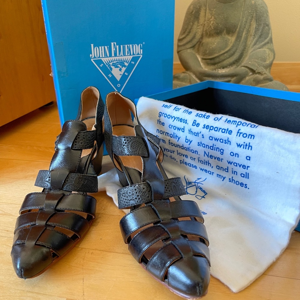 John Fluevog Purpose Black Fisherman Open Sandal Show